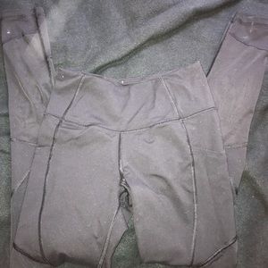 black leggings with mesh details